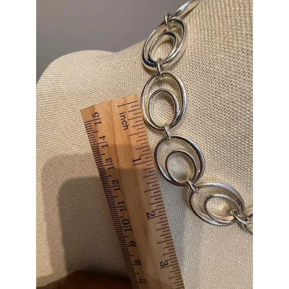Vintage Silver Tone Double Oval Link Choker Necklace